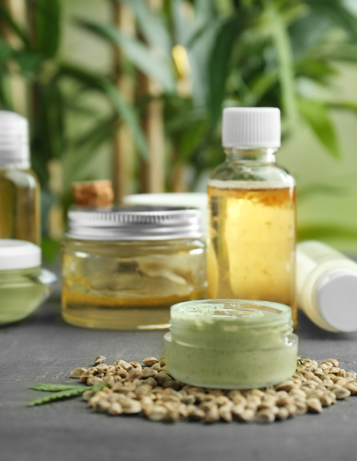 natural skincare and cosmetic products on table
