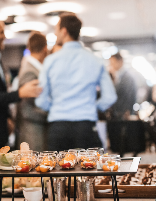 business networking event with catering table