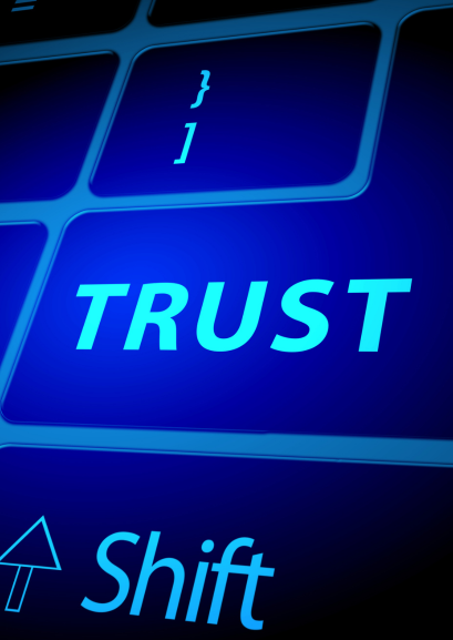 Клавиш "TRUST", символизиращ доверието като основа на маркетинг услугите.