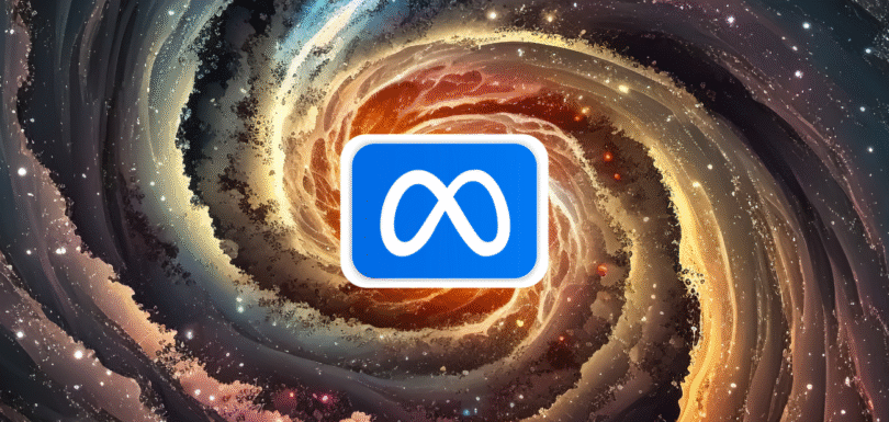Andromeda галактика в средата с лого на Meta.