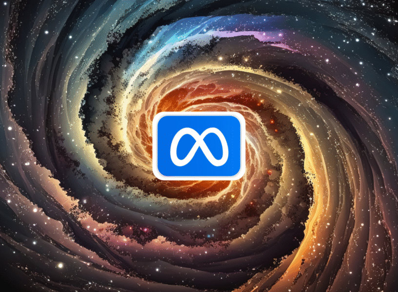 Andromeda галактика в средата с лого на Meta.