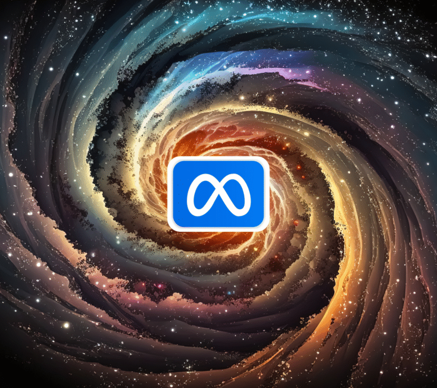 Andromeda галактика в средата с лого на Meta.